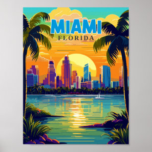 Póster Ilustracion de viajes vintage de Miami Florida USA