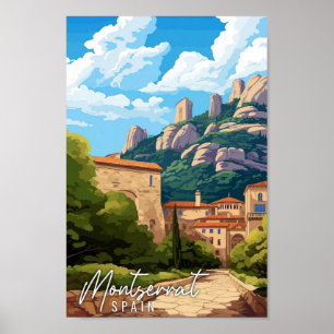Póster Ilustracion de viajes vintage de Montserrat