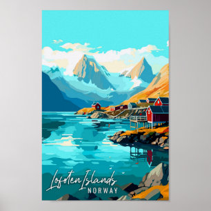 Póster Ilustracion de viajes vintage de Noruega