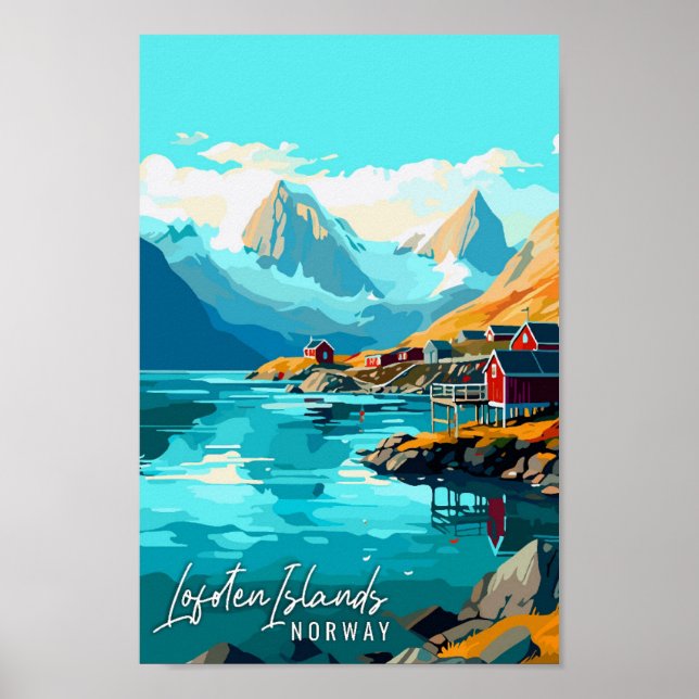 Póster Ilustracion de viajes vintage de Noruega (Frente)