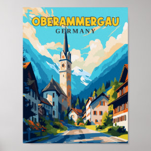 Póster Ilustracion de viajes vintage de Oberammergau
