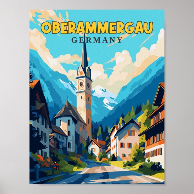 Póster Ilustracion de viajes vintage de Oberammergau (Frente)