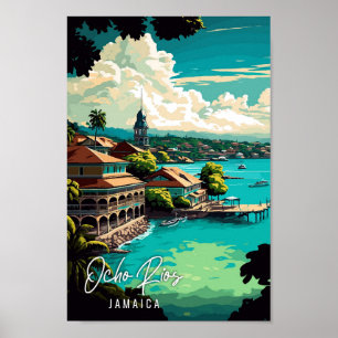 Póster Ilustracion de viajes vintage de Ocho Rios Jamaica