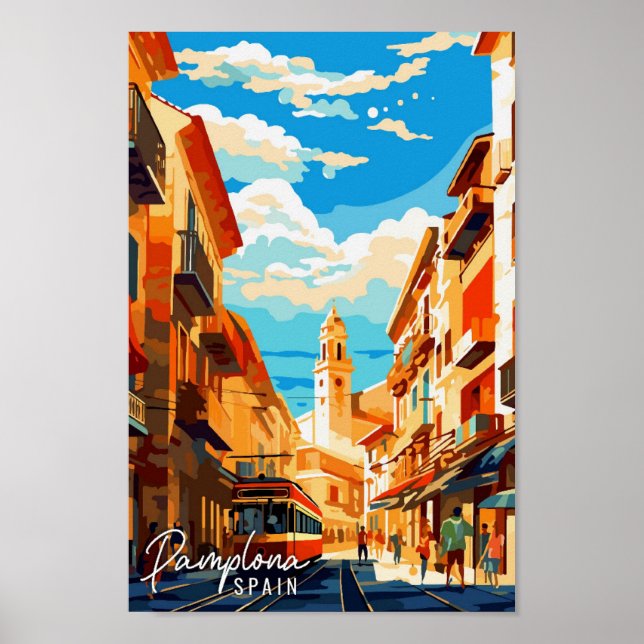 Póster Ilustracion de viajes vintage de Pamplona España (Frente)