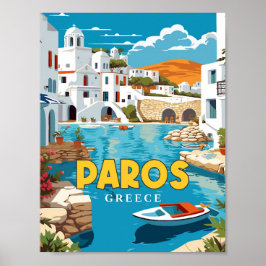 Póster Ilustracion de viajes vintage de Paros Greece
