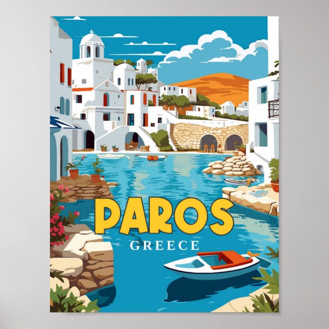 Póster Ilustracion de viajes vintage de Paros Greece (Frente)