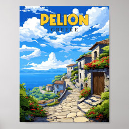 Póster Ilustracion de viajes vintage de Pelion Greece