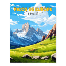 Ilustracion de viajes vintage de Picos de Europa E