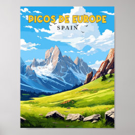 Póster Ilustracion de viajes vintage de Picos de Europa E