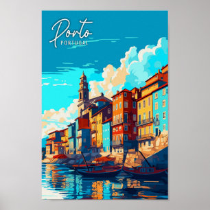 Póster Ilustracion de viajes vintage de Porto Portugal