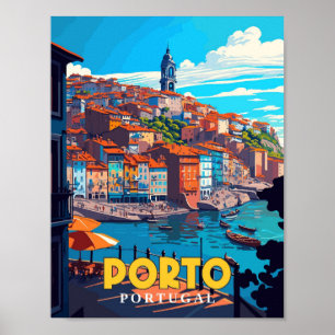 Póster Ilustracion de viajes vintage de Porto Portugal