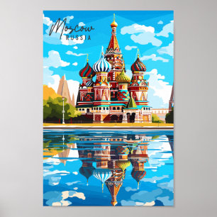 Póster Ilustracion de viajes vintage de Rusia en Moscú