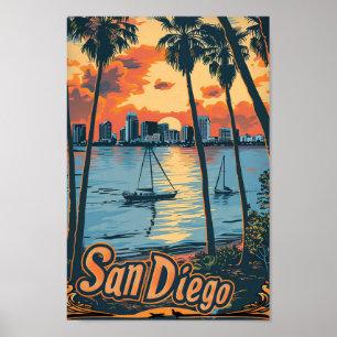 Póster Ilustracion de Viajes Vintage de San Diego Califor