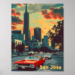 Póster Ilustracion de Viajes Vintage de San José Californ