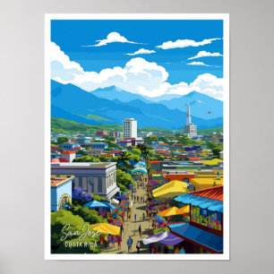 Póster Ilustracion de Viajes Vintage de San José Costa Ri