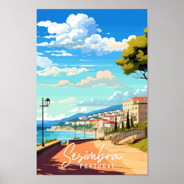 Póster Ilustracion de viajes vintage de Sesimbra Portugal