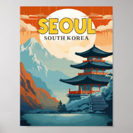 Póster Ilustracion de viajes vintage de Seúl Corea del Su
