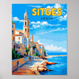 Póster Ilustracion de viajes vintage de Sitges España