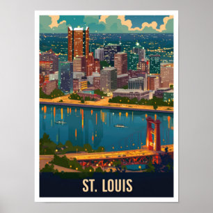 Póster Ilustracion de Viajes Vintage de St Louis Missouri