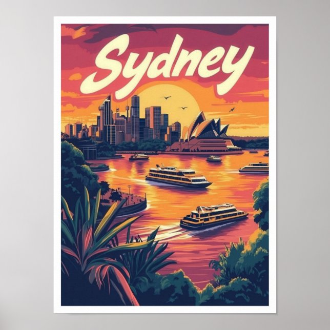 Póster Ilustracion de Viajes Vintage de Sydney Australia (Frente)