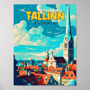 Póster Ilustracion de viajes vintage de Tallín Estonia
