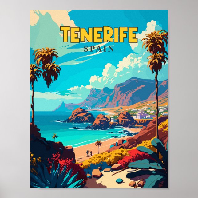 Póster Ilustracion de viajes vintage de Tenerife España (Frente)