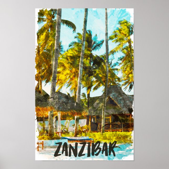 Póster Ilustracion de Viajes Vintage de Zanzíbar África (Frente)