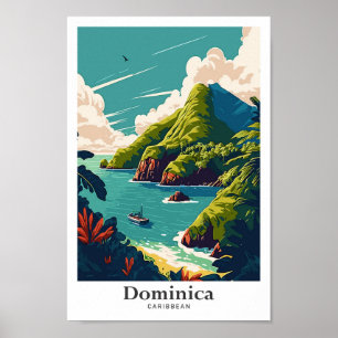 Póster Ilustracion de Viajes Vintage del Caribe de Domini