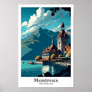 Póster Ilustracion de viajes vitales de Montreux Suiza