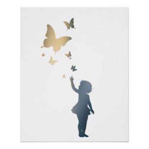Póster Ilustracion de vida feliz de mariposa infantil
