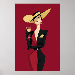 Póster Ilustración de vino de mujer elegante