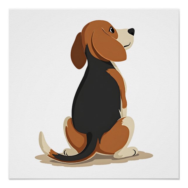 Póster Ilustración de vista trasera de perro Beagle vinta (Anverso)