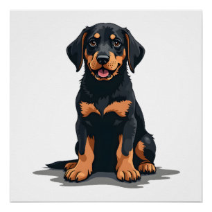 Póster Ilustración de vista trasera de perro negro y marr