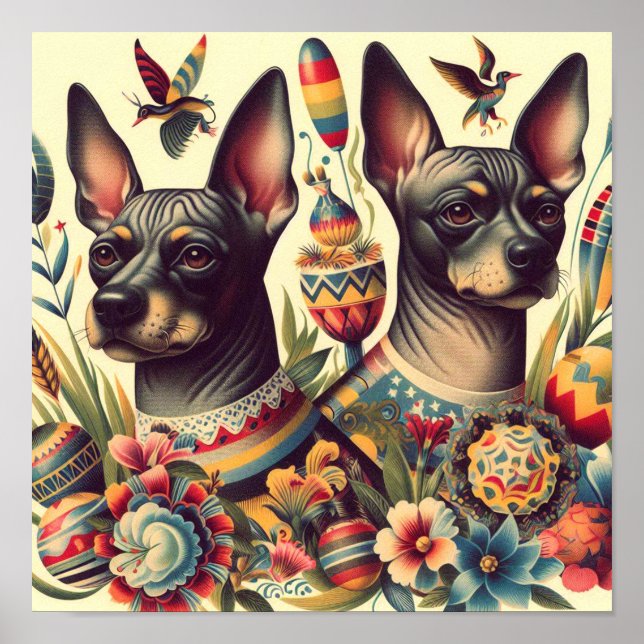 Póster Ilustracion de Xoloitzcuintle (Frente)