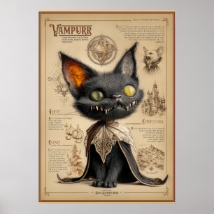 Póster Ilustración del Bestiario del Gato Vampiro Vampurr