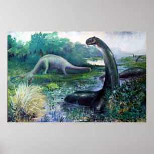 Póster Ilustracion del Brontosauro