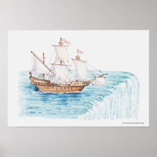 Póster Ilustracion del buque que se acerca al borde de la