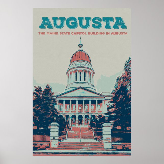 Póster Ilustracion del Capitolio del Estado de Augusta Ma (Frente)