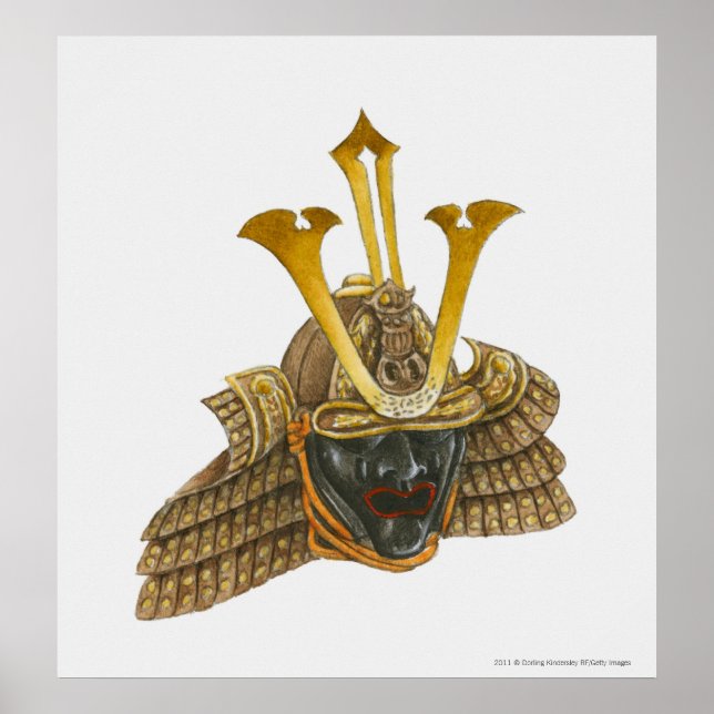 Póster Ilustracion del casco de samurai del siglo XVI (Frente)