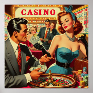 Póster Ilustracion del Casino Vintage Couple