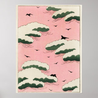 Póster Ilustración del cielo rosa de Bijutsu Sekai