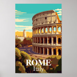 Póster Ilustración del Coliseo de Roma Italia Viajes