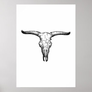 Póster Ilustracion del cráneo de Aurochs Vintage