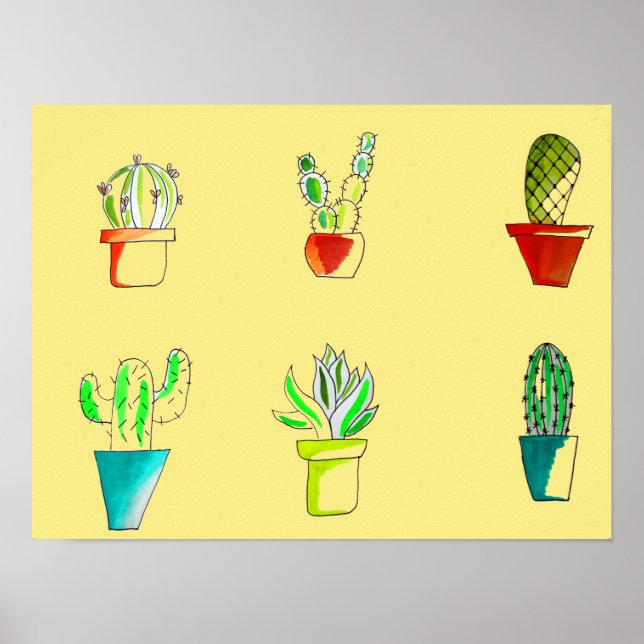 Póster Ilustracion del desierto de Cactus (Frente)