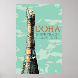 Póster Ilustracion del estadio Doha Sheikh Khalifa Qatar