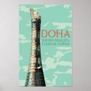 Póster Ilustracion del estadio Doha Sheikh Khalifa Qatar