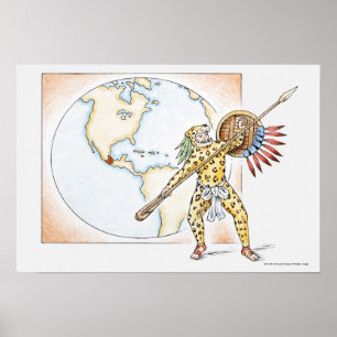 Póster Ilustracion del guerrero azteca de Jaguar