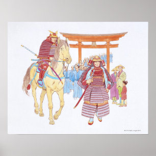 Póster Ilustracion del líder Samurai japonés
