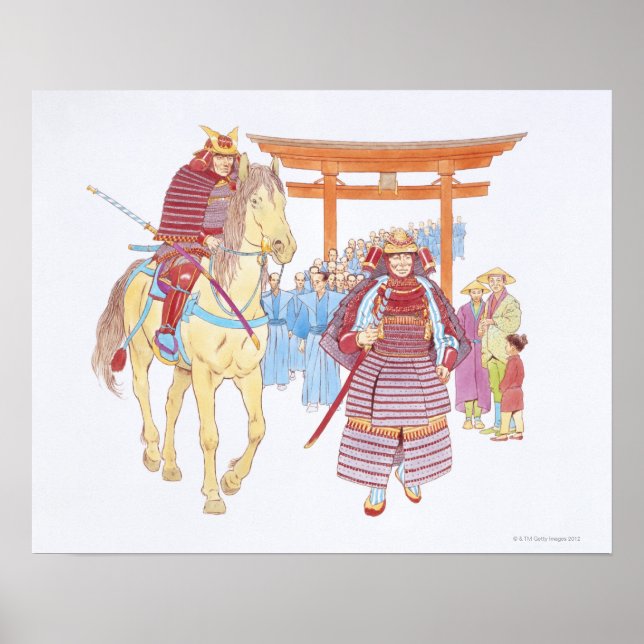 Póster Ilustracion del líder Samurai japonés (Frente)