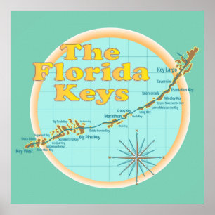 Póster Ilustracion del mapa de las llaves de la Florida